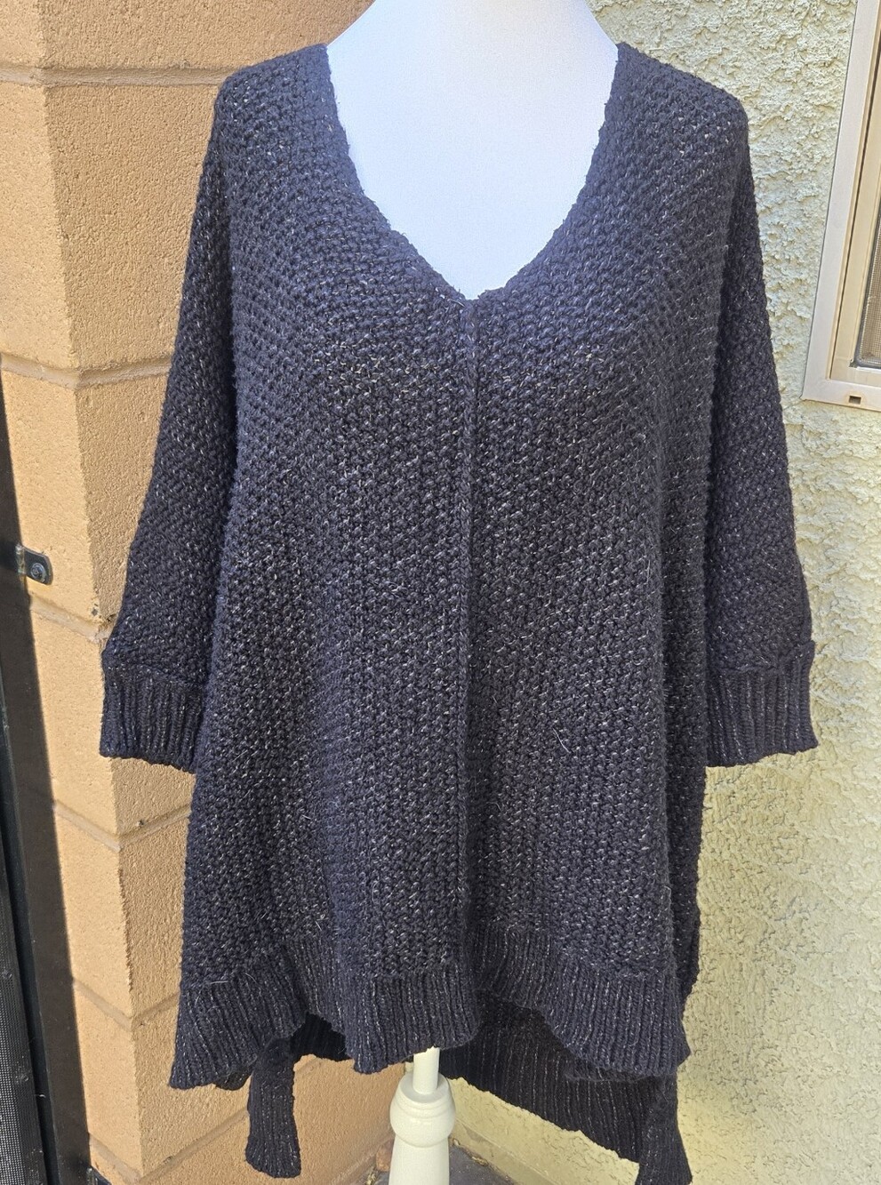 Free People Oversized V-Neck Chunky Knit Sweater - Dark Gray
